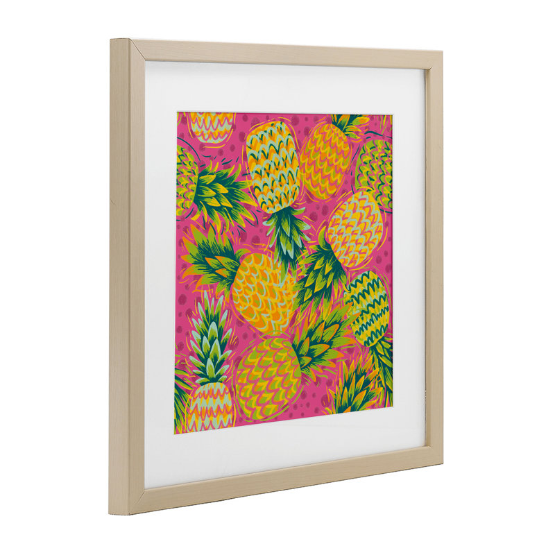 Ananas tropical sur pois mauves, reproduction sous verre, conception de Jilly Jack Designs, H 16 po x l 16 po