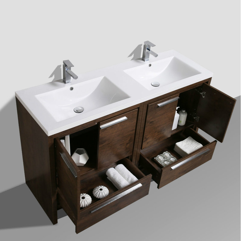 Drason 70.4'' Double Bathroom Vanity with Plastic Top, Rosewood