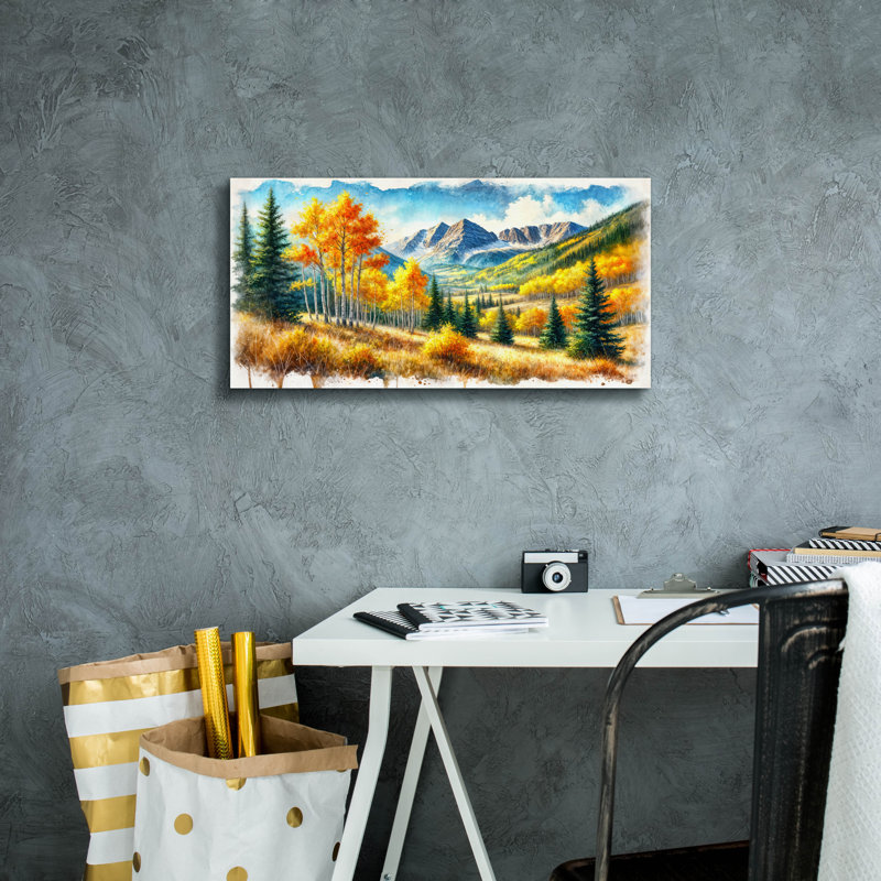 «Aspen Landscape Watercolor» par Rey Klimt, art mural sur toile, H 12 po x l 24 po