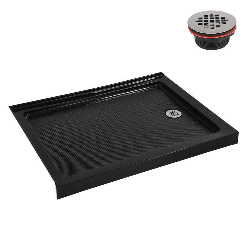 Glossy Black 48 x 36 Acrylic Corner Shower Base with Right Drain