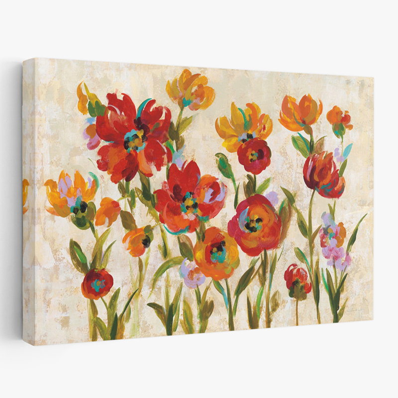 «I juillet dans le jardin», crème - floral abstrait crème beige, H 60 po x l 40 po