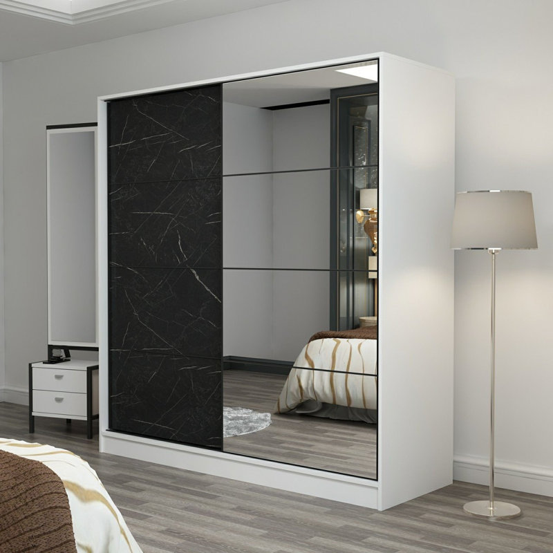 Armoire-penderie 2 portes avec 2 tiroirs, Blanc/Noir