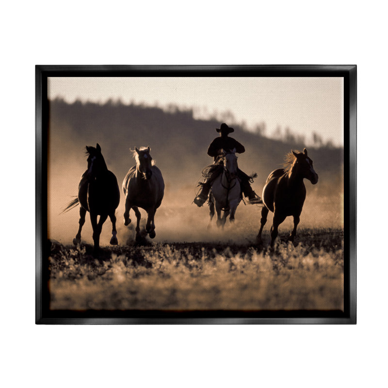 «Southwestern Cowboy At Sunset», impression sur toile par Danita Delimont, Cadre flottant noir de jais
