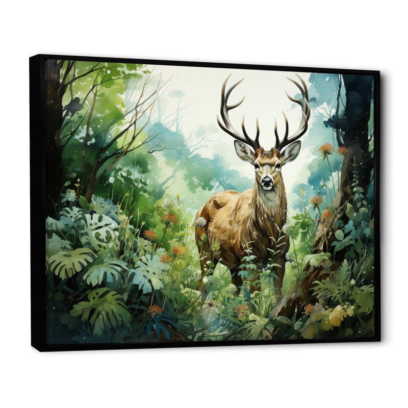 Deer Emerald Grace I - Animals Wall Art Prints, H 12 po x l 20 po, Cadre flottant noir