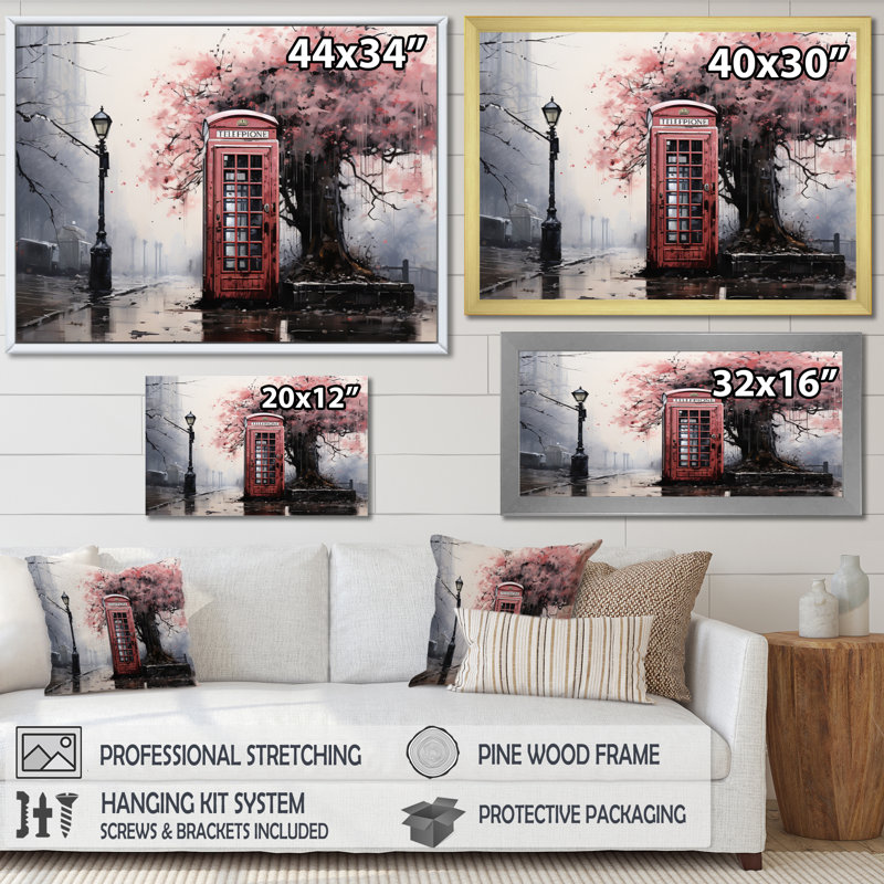 Cabine téléphonique rose qui s'évanouit, Cadre photo noir, H 16 po x l 32 po x P 1 po