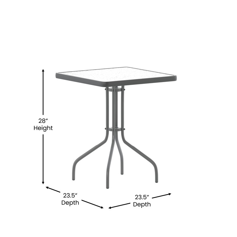 Table carrée en verre trempé Amlie, Transparent / Argent, H 28 po x l 23,5 po x P 23,5 po