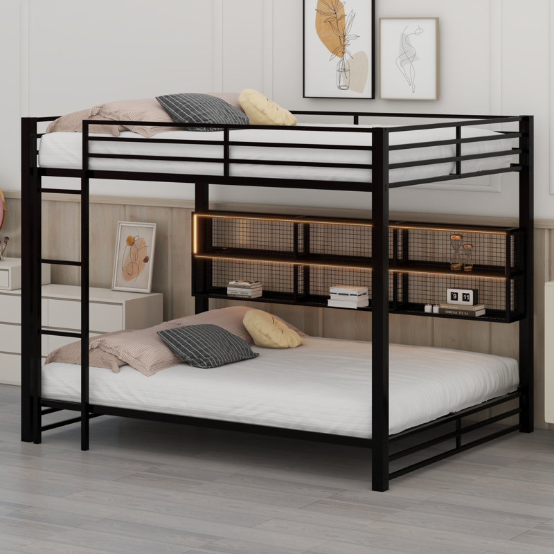 Metal Bunk Bed With Storage Cabinets And LED