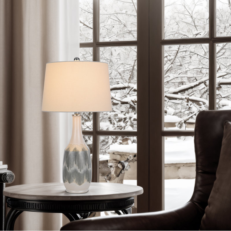 Lampe de table en céramique de 74 cm de hauteur, ampoule de 150 W et abat-jour en tissu