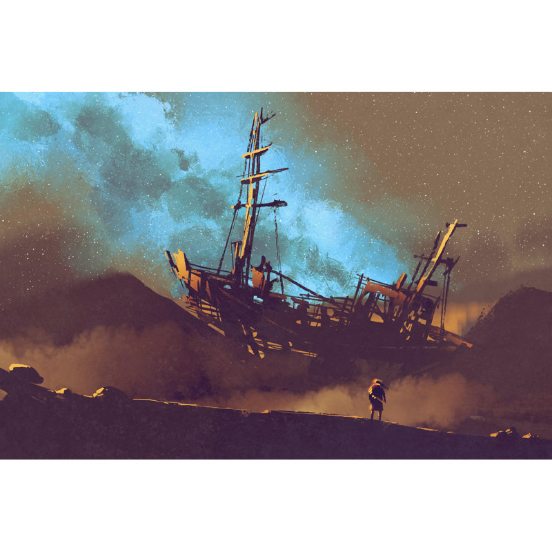 Abandoned Ship On The Desert With Stary Sky by Grandfailure - Wrapped Canvas Painting, 30cm H x 46cm W x 3.8cm D