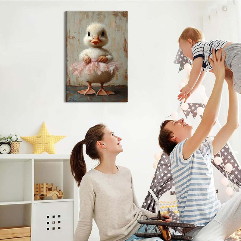 Ballet Skirt White Duck Canvas Wall Art Cute Duck Picture Wall Decor, 60 cm H x 40 cm W