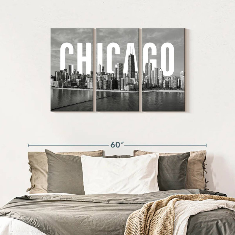 Impression sur toile monochromatique de Chicago, H 28 po x l 45 po x 1,25 po
