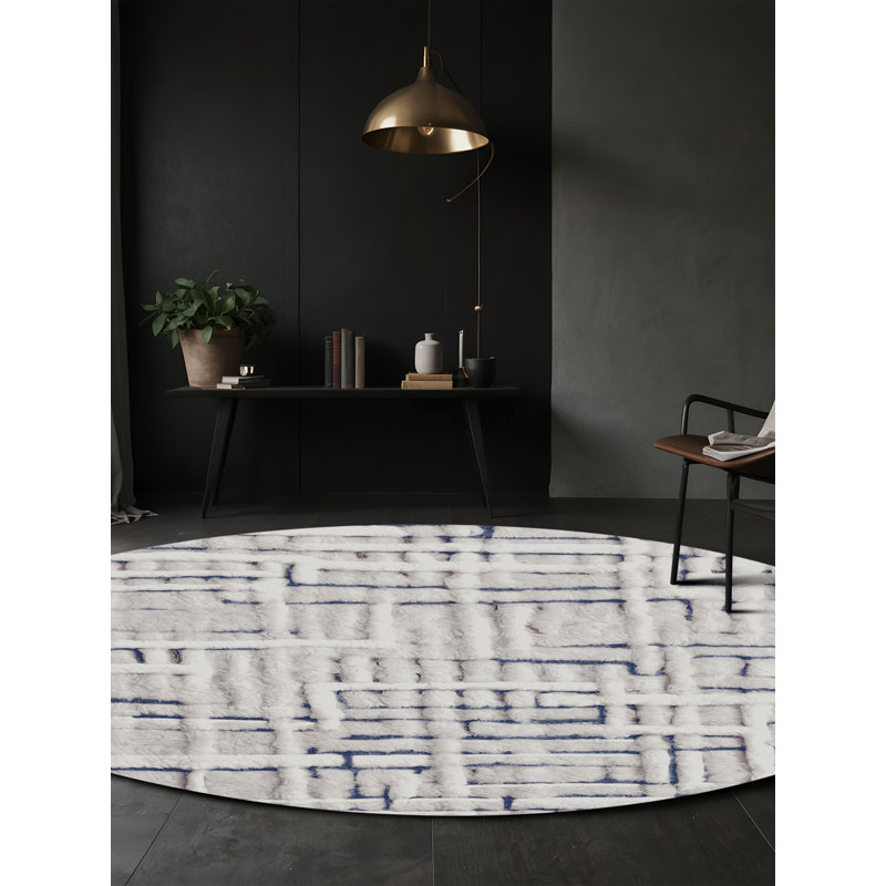 Tapis gris lavable à la machine, Rond 7 pi