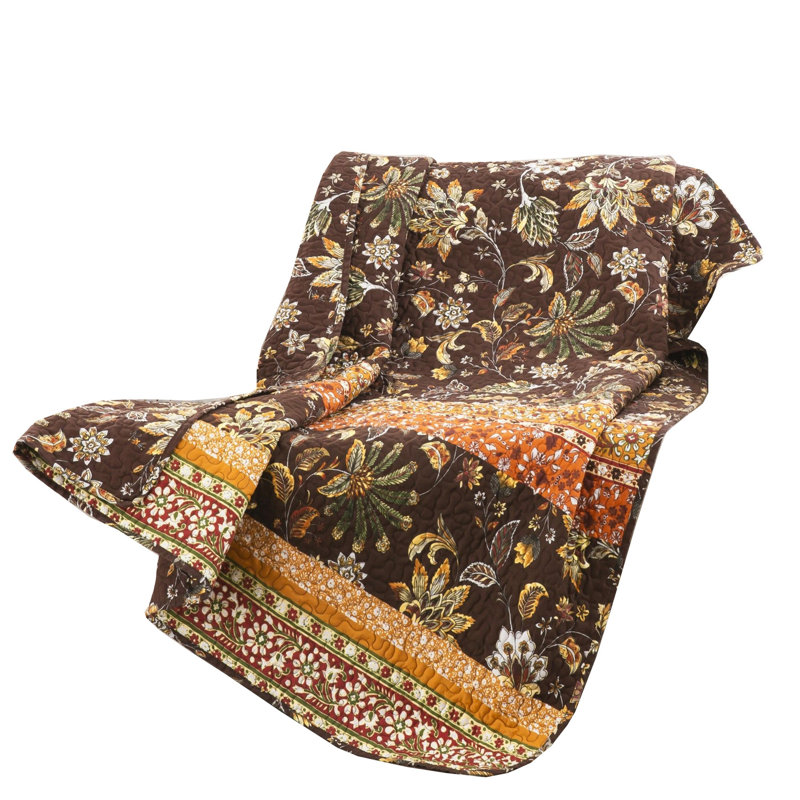 Benjara Athens Throw Blanket, Chocolate Brown Polyester, Jacobean Print