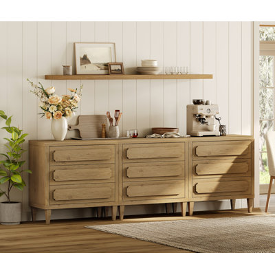  94.5" Mid-Century Modern Buffet Cabinet with Embossed Storage Drawers for Kitchen, Dinning Room