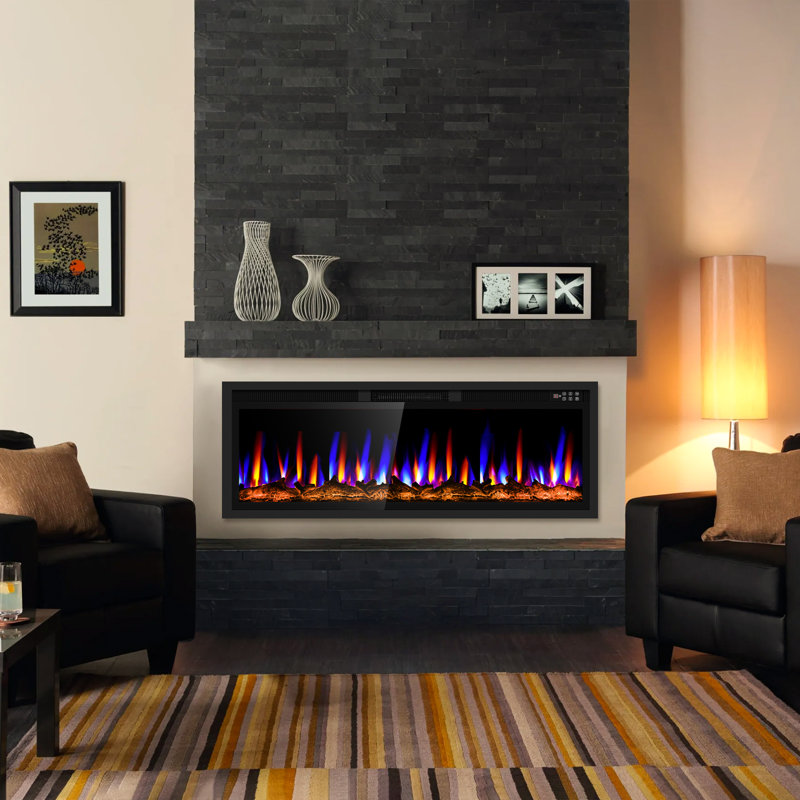 Recessed or Wall Mounted Electric Fireplace Heater, Touch Screen & Remote Control, 12 Flame Colors, 8H Timer