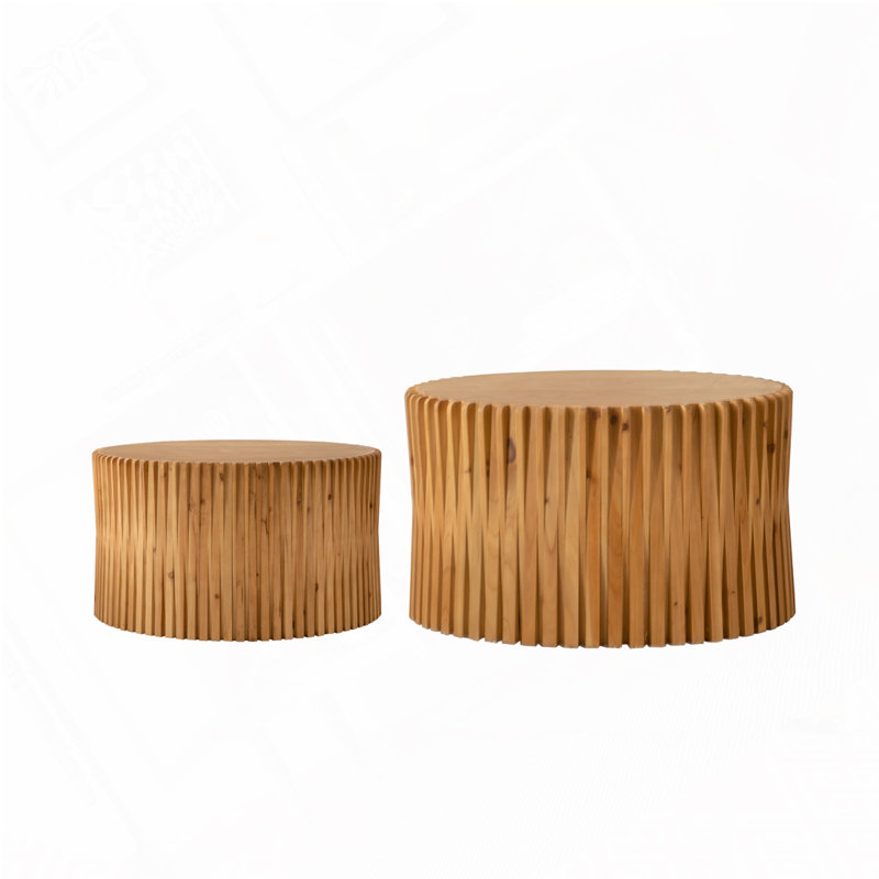 Nesting Coffee Table Set with Vertical Textured Embossed Design, 17.72" H x 31.5" W x 31.5" D, Natural