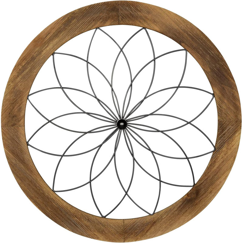 Décoration murale ronde médaillon, H 25,75 po x l 25,75 po x P 1,75 po, Brun