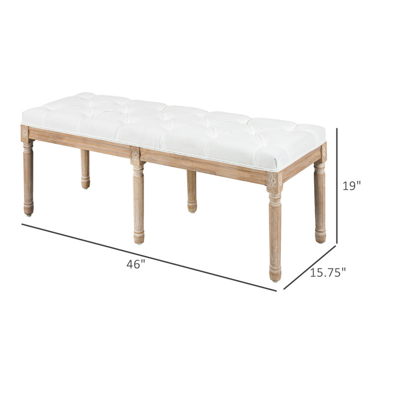 Tabouret de chambre blanc crème, banc rembourré de 46 po avec une élégance rétro française pour un look élégant et élégant
