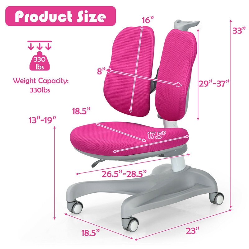 Chaise de bureau pour enfants Fulcher, Rose