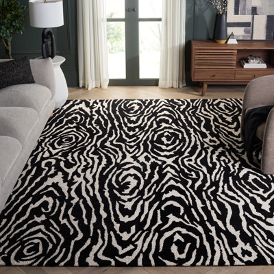 Tapis ivoire / noir en laine / coton touffeté à la main Jamell