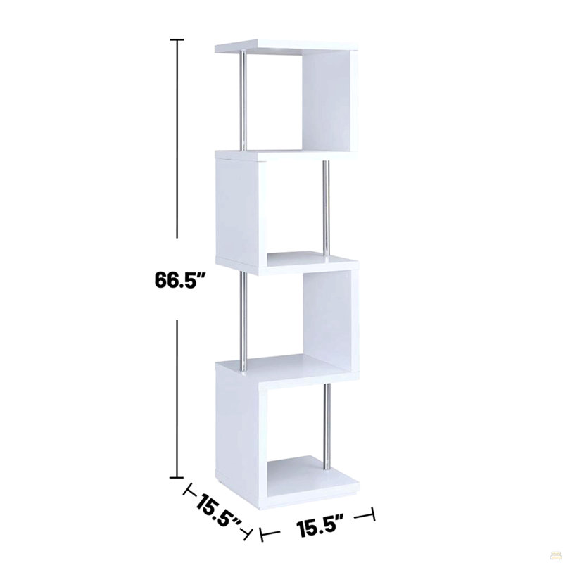 Bibliothèques rectangulaires à 4 tablettes en blanc et chrome