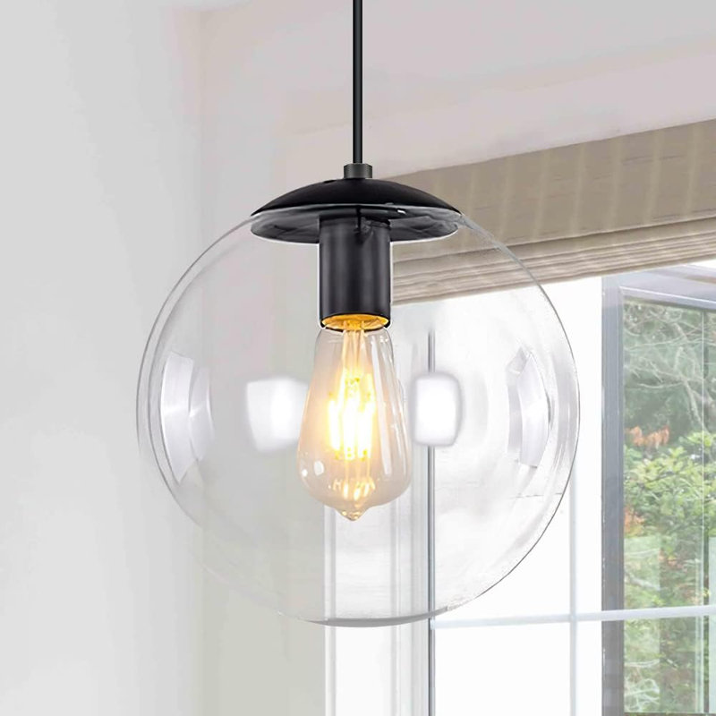 Luminaire suspendu moderne avec globe réglable en verre pour espaces de vie contemporains, Noir mat, Blanc