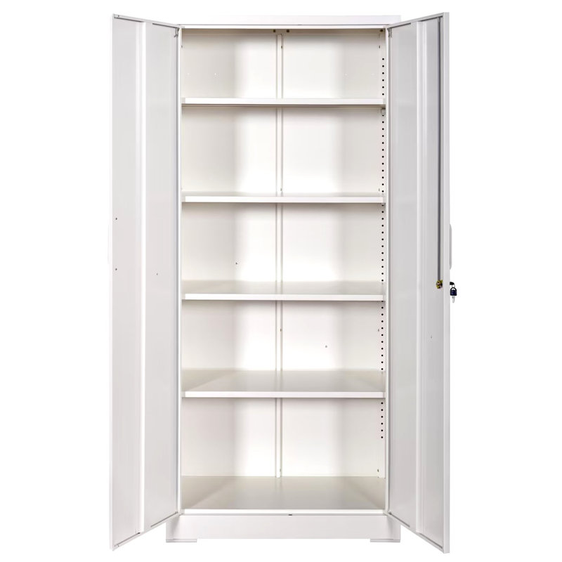 Armoire de rangement en métal blanc crème de 71 po, avec 4 tablettes réglables et des portes en acier pivotantes, armoire de buanderie avec portes verrouillables
