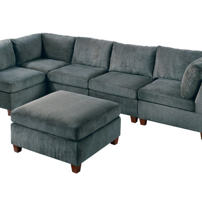 MODULAR SET - 6PC Chenille Fabric Sectional Sofa