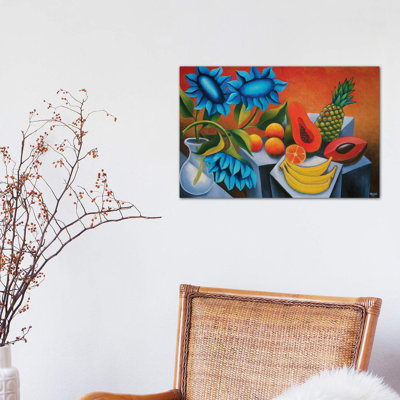 Fruits With Blue Flower by Dixie Miguez - Wrapped Canvas Print