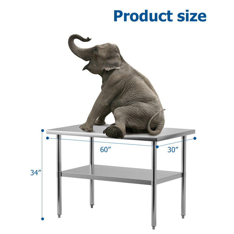 Tables de travail en acier inoxydable, H 34 po x l 60 po x P 30 po