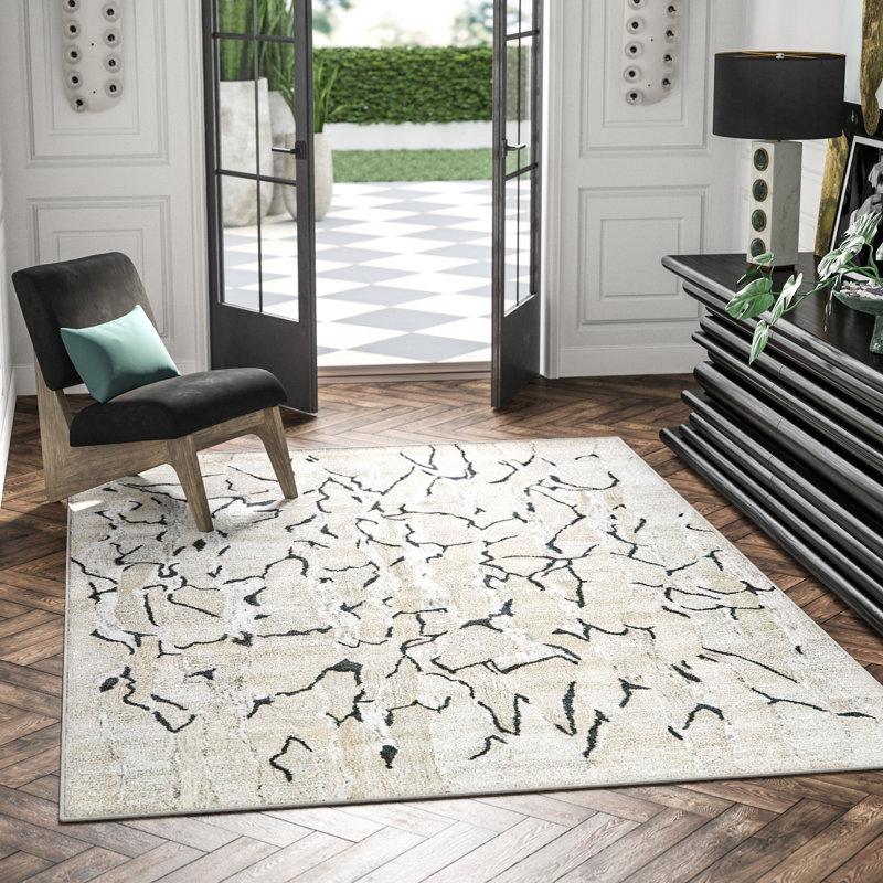Banford Abstract Area Rug in Taupe/Black, Rectangle 2' x 3'