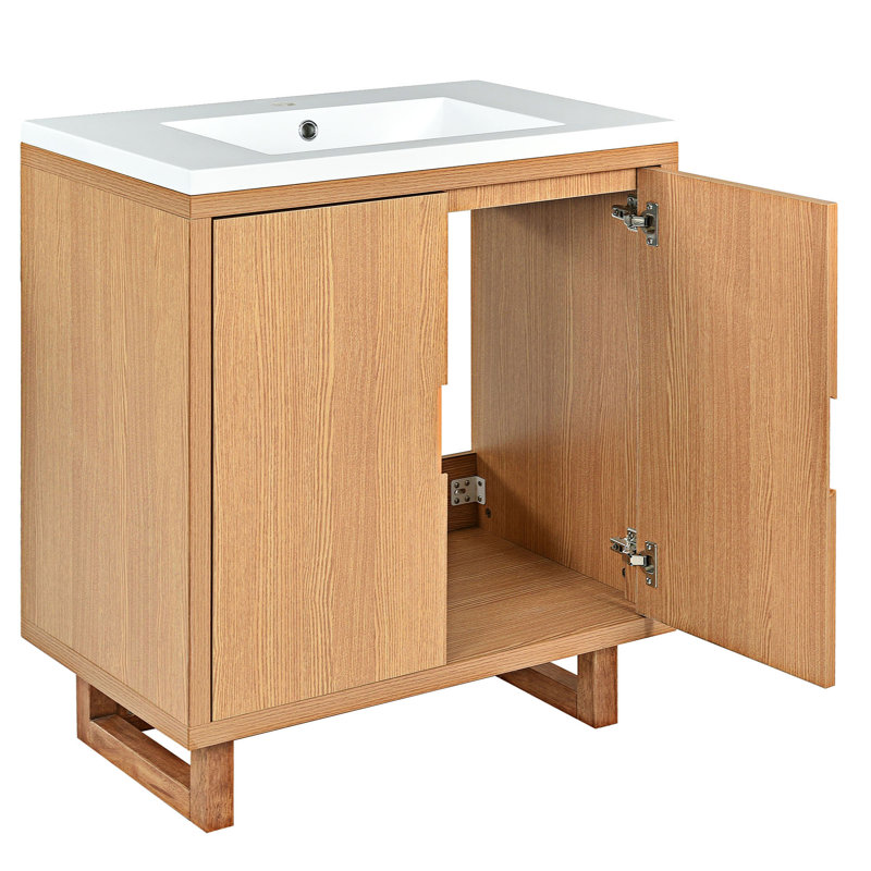 Mummert Free Standing Single Bathroom Vanity with Resin Top, Burly Wood