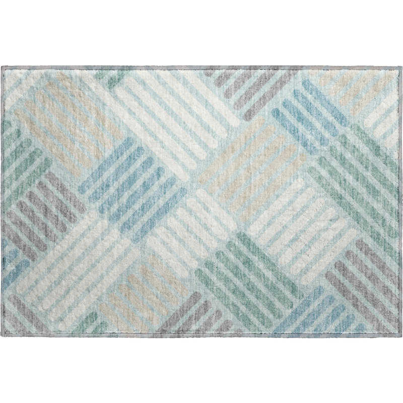 Premium Machine Washable Mayfield AMF2339 Geometric Rug, Seafoam, 2'6" x 3'10"