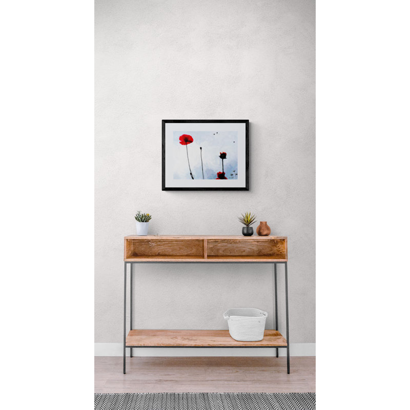 Poppies With Daisies & Crows Print by Tom Kostes, Black Framed Canvas, 24" H x 32" W