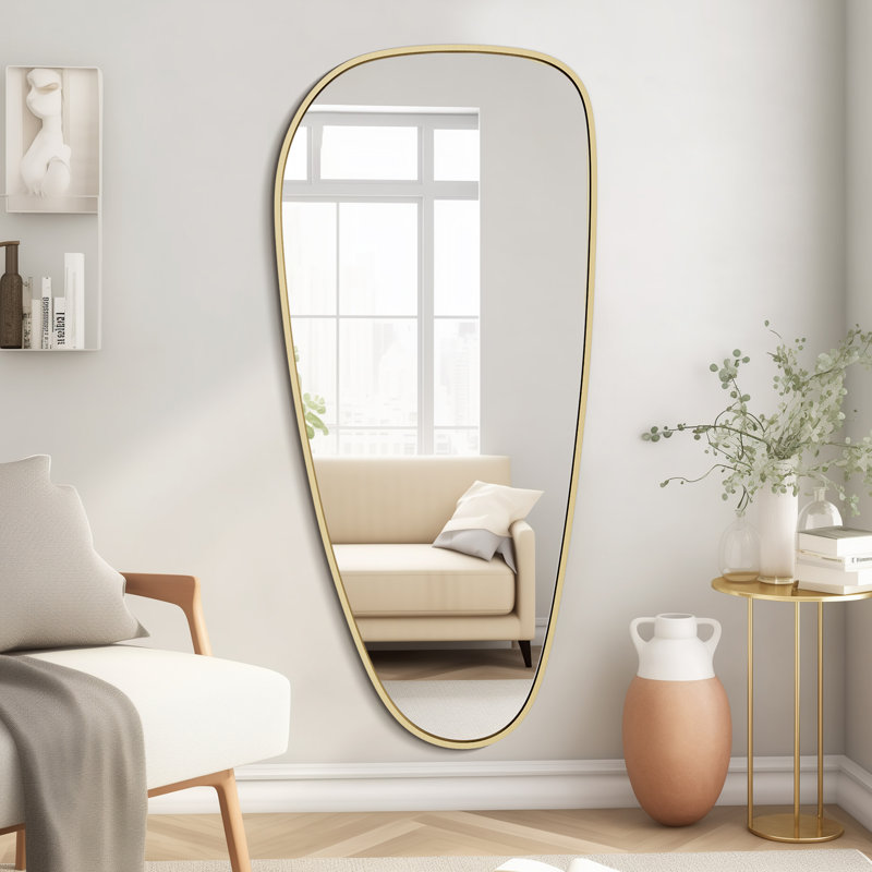 Modern Asymmetrical Aluminum Framed Mirror for Bedroom, Living Room, Gold