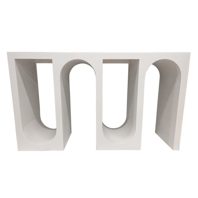 Rectangular Console Table with Wavelike Base, 54 Inch White Wood