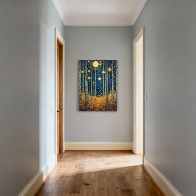 «Golden Forest Trees And Moon», reproduction d'art sur toile tendue sur toile, ensemble de 1