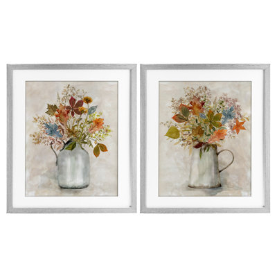 Autumn Bouquets Country Jugs 2pc Framed Print Under Glass Set, design by Carol Robinson