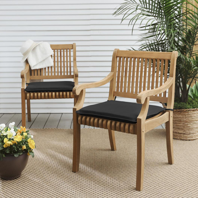 Macaire Sunbrella Outdoor 2'' Dining Chair Chair Pad, 2" H x 20" W x 20" D, Canvas Black Sunbrella® Canvas