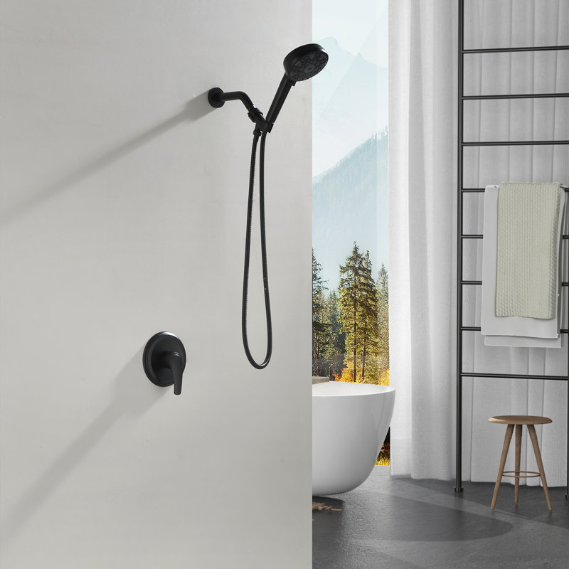 Ensemble de robinet de douche avec système de douche à main 7 fonctions et ensemble de garniture de douche, Noir mat