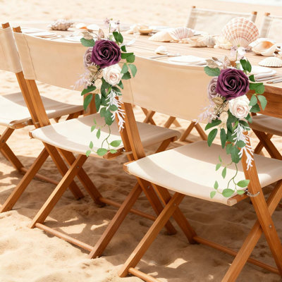 2pcs Christmas Wedding Aisle Pew Artificial Flower Arrangements - Rose Faux Hanging Decor for Ceremony Chair Backs, Church Reception Outdoor Decor (Without Chiffon Ribbons), Ideal Christmas Decorations & Home/Room Decor