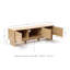 TV Console with 3 Doors, Geometric Carved Front, Light Wood Finish