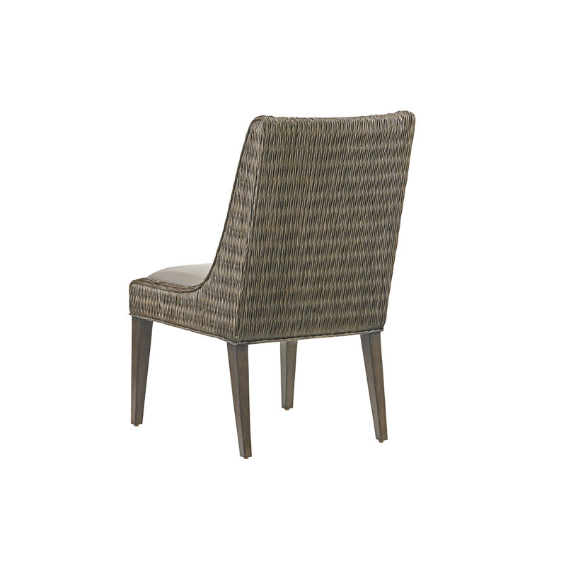 Gray Rattan Wing Back Side Chair with Synthetic Leather Seat