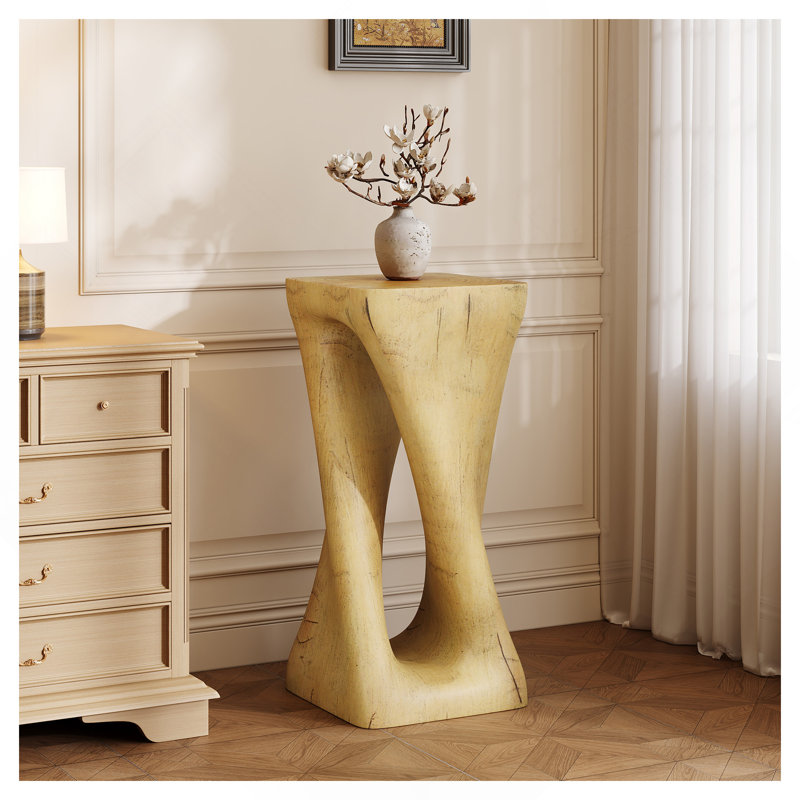 Table d'appoint d'extérieur, table de bout en forme de torsion, table d'appoint décorative, table de tabouret de jardin pour terrasse de balcon, côté piscine, béton léger, texture semblable au bois