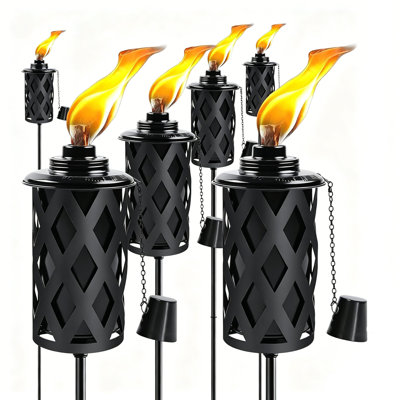 6PCS Upgraded Metal Outside Torches, 16Oz Citronella Garden Torches With 3-Prong Stake, Tall Landscape Torch Lights For Backyard Patio Walkway Party Decor