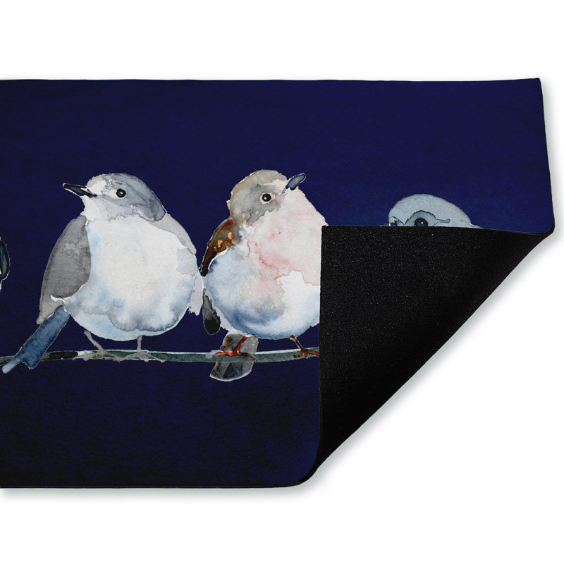Tapis de porte d'extérieur imprimé à quatre oiseaux perchés, par Lorenzo Collective, 18 po x 30 po