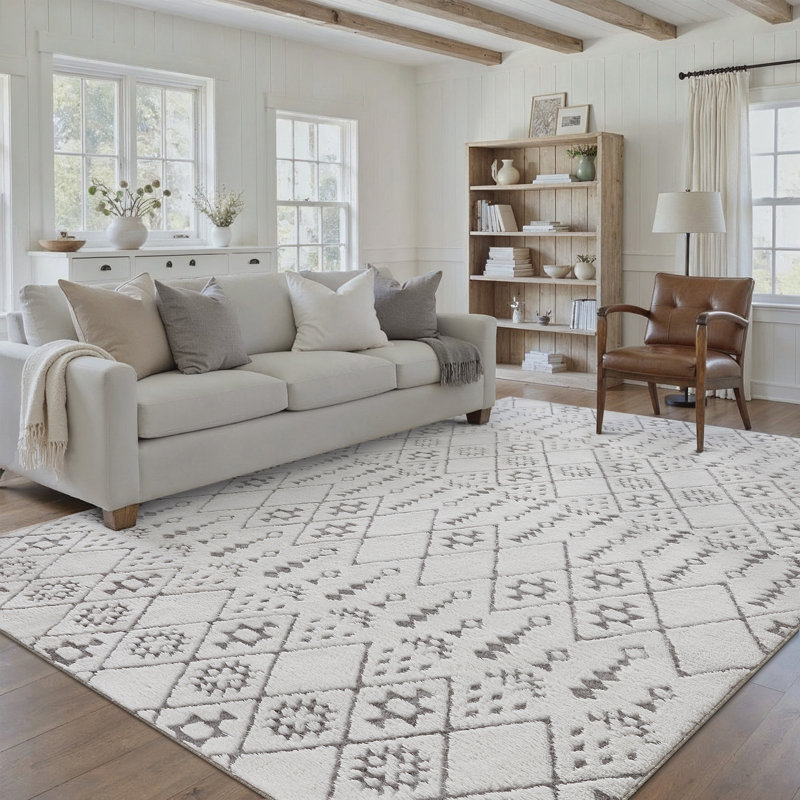 Zephyr Weave Geometric Area Rug in Gray, Rectangle 6' x 9', Gray