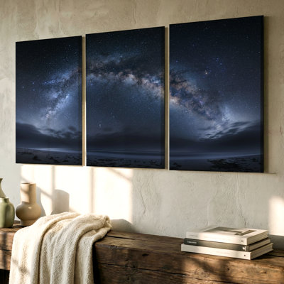 3 Pieces Milky Way Galaxy Night Sky Large Wall Art, Three Pieces Wall Art for Living Room, Bedroom, Office, and Home Decor, Ready to Hang, Framed Look