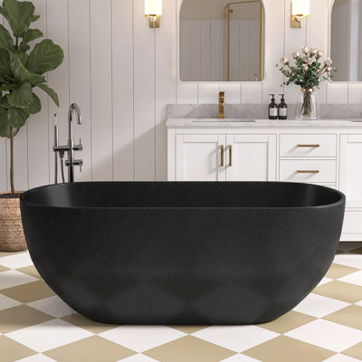 63'' Terrazzo Freestanding Solid Surface Outdoor Stone Concrete Soaking Bathtub
