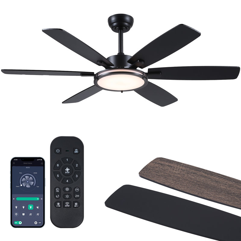 52" 6-blade Ceiling Fans With Lights And Remote Control, Black
